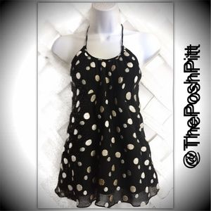 Express Black Chic Gold Silver Polka Dot Halter